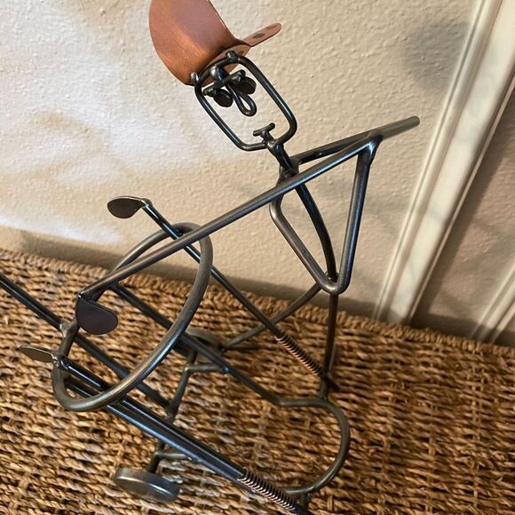 Vintage Golfer Caddy Metal Copper Sculpture Art Wine Holder - Picture 11 of 14